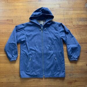 St. John's Bay‎ Hooded Rain Jacket Full Zip Lined Blue Coat Medium